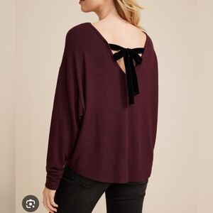 Maurices Deep Burgundy Blouse with Black Velvet Bow, Size S